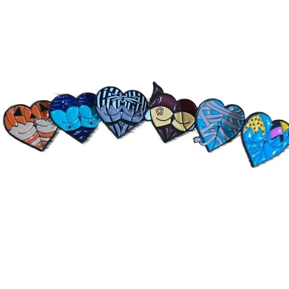 Set of 6 Halloween-Themed Heart Enamel Lapel Pins